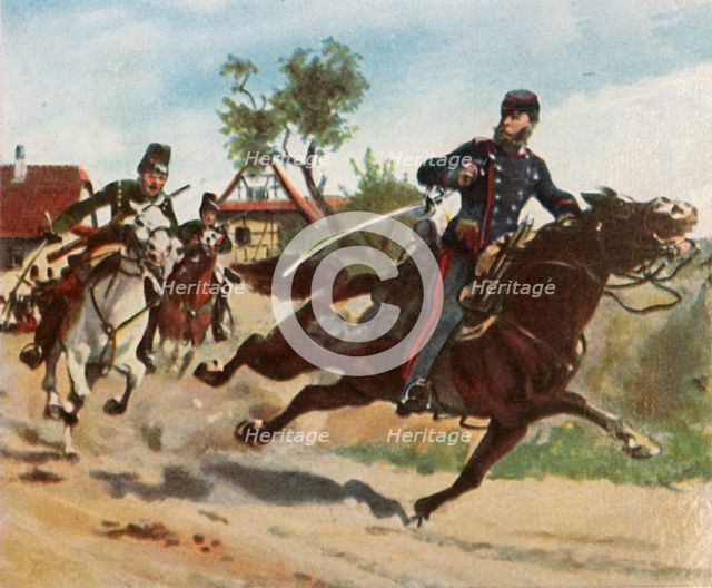 Reconnaissance ride of Count Zeppelin at Schirlenhof, 26 July 1870, (1936).  Creator: Unknown.
