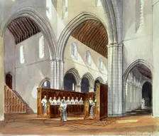 Reconstruction drawing of monks within the monastery of Rievaulx Abbey, North Yorkshire, 1990. Artist: Paul Highnam