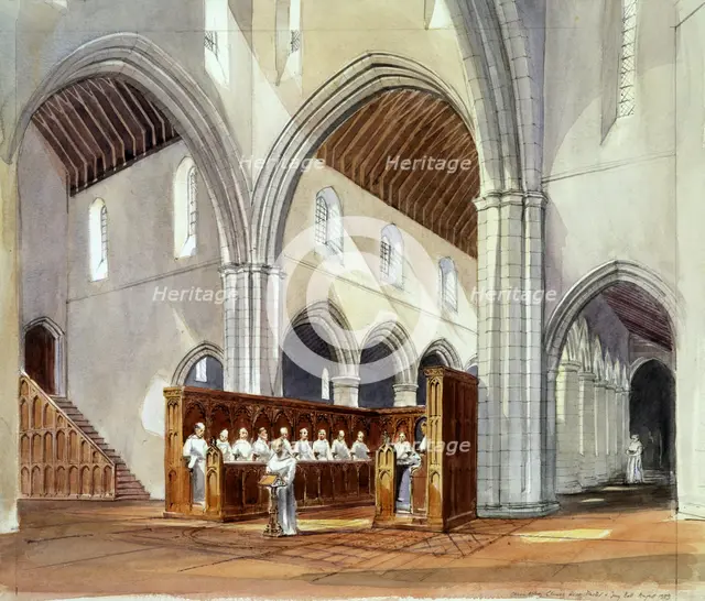 Reconstruction drawing of monks within the monastery of Rievaulx Abbey, North Yorkshire, 1990.  Artist: Paul Highnam