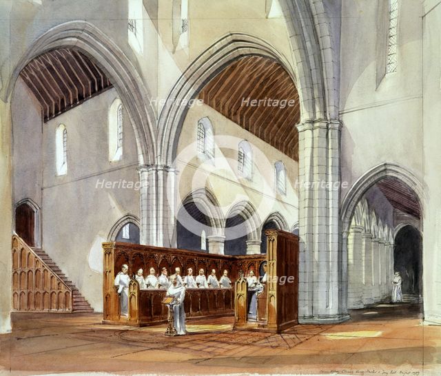 Reconstruction drawing of monks within the monastery of Rievaulx Abbey, North Yorkshire, 1990.  Artist: Paul Highnam