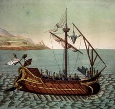 Reconstruction of a Roman ship El Corvo di Duillio from customs and manners of the people, Fer…