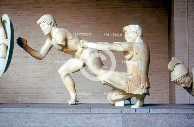 Reconstruction of part of the East Pediment of Temple of Aphaia, Aegina, Greece, c500-c480 BC. Artist: Unknown