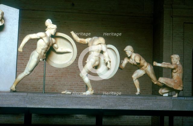 Reconstruction of part of the East Pediment of the Temple of Aphaia, Aegina, Greece, c500 - 480 BC. Artist: Unknown