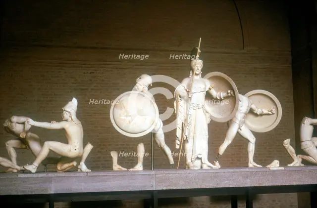 Reconstruction of part of the West Pediment of the Temple of Aphaia, Aegina, Greece, c500 - 480 BC. Artist: Unknown