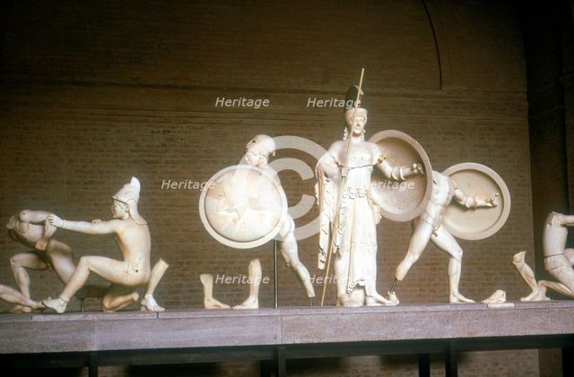 Reconstruction of part of the West Pediment of the Temple of Aphaia, Aegina, Greece, c500 - 480 BC. Artist: Unknown
