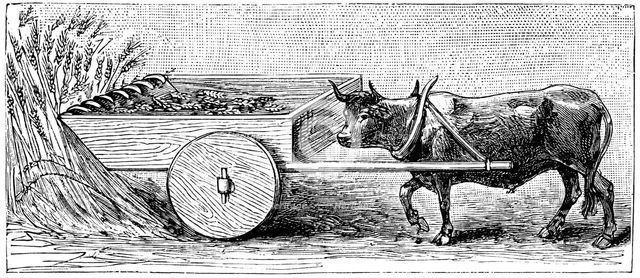 Reconstruction of reaping machine used in Gaul in Ancient Roman times, as described by Pliny, c1890. Artist: Unknown