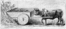 Reconstruction of reaping machine used in Gaul in Ancient Roman times, as described by Pliny, c1890