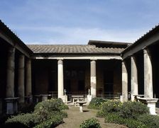 Reconstruction of the peristyle, House of the Vettii, Pompeii, Italy, 2002. Creator: LTL