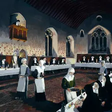 Reconstruction of the refectory during the 15th century, Denny Abbey, Cambridgeshire, 1993. Artist: Terry Ball