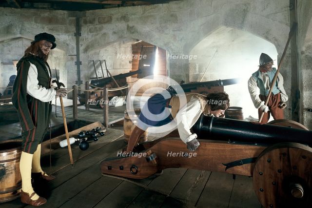 Reconstruction of the Tudor gunroom, Pendennis Castle, Cornwall, 1997. Artist: Unknown
