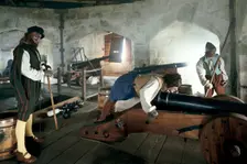 Reconstruction of the Tudor gunroom, Pendennis Castle, Cornwall, 1997