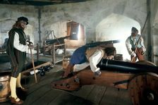 Reconstruction of the Tudor gunroom, Pendennis Castle, Cornwall, 1997