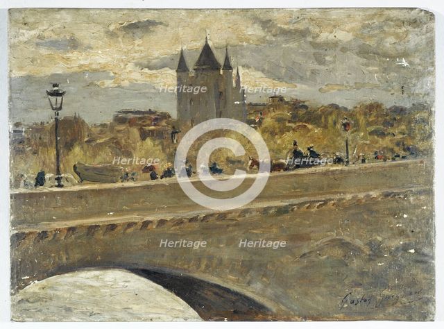 Reconstruction of the tower of Temple prison for the 1889 exhibition, view of the Pont d'Iéna, 1889. Creator: Alexandre Gaston Guignard.