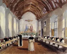 Reconstruuction drawing of the refectory of the Cistercian monastery of Cleeve Abbey, 1991. Artist: Terry Ball