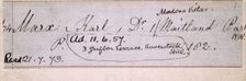 Record of Karl Marx's ticket for the reading room of the British Museum, 1857. Creator: Unknown