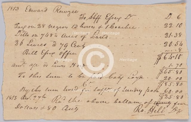 Record of taxable property, including enslaved persons, owned by Edward Rouzee, October 27, 1813. Creator: Unknown.