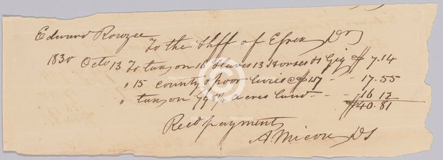 Record of taxes on property, including enslaved persons, owned by Edward Rouzee, October 13, 1830. Creator: Unknown.