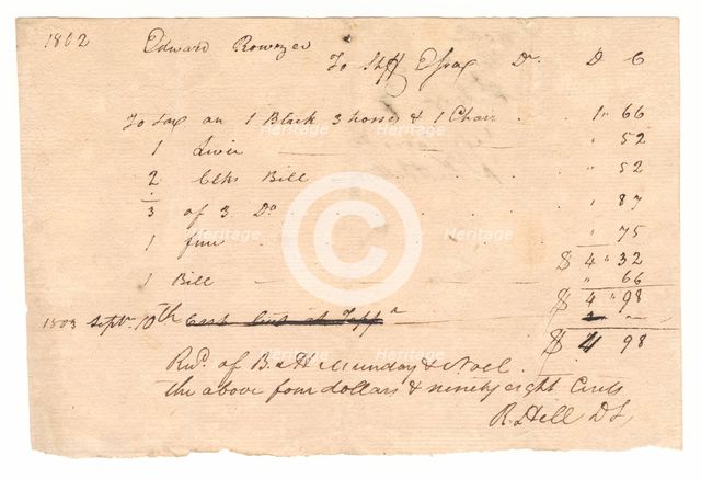 Record of taxes on property, including enslaved persons, owned by Edward Rouzee, September 1803. Creator: Unknown.