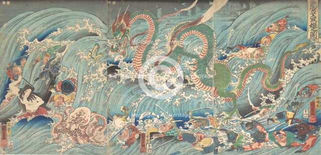 Recovering the Stolen Jewel from the Palace of the Dragon King, 1853. Creator: Utagawa Kuniyoshi.