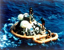 Recovery of command module Columbia in the Pacific Ocean, Apollo II mission, 24 July 1969. Creator: NASA