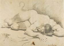 Reclining Male Nude, with Trident, 1593/1602. Creator: Pietro Faccini