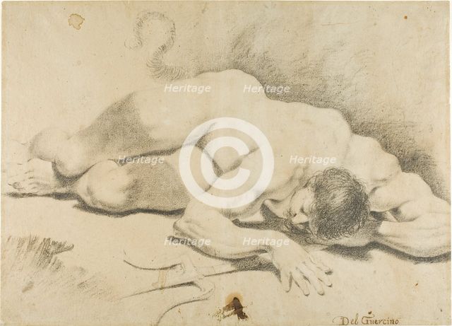 Reclining Male Nude, with Trident, 1593/1602. Creator: Pietro Faccini.