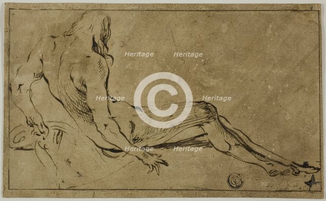 Reclining Male Nude, from Behind, c. 1591. Creator: Ferrau Fenzoni.