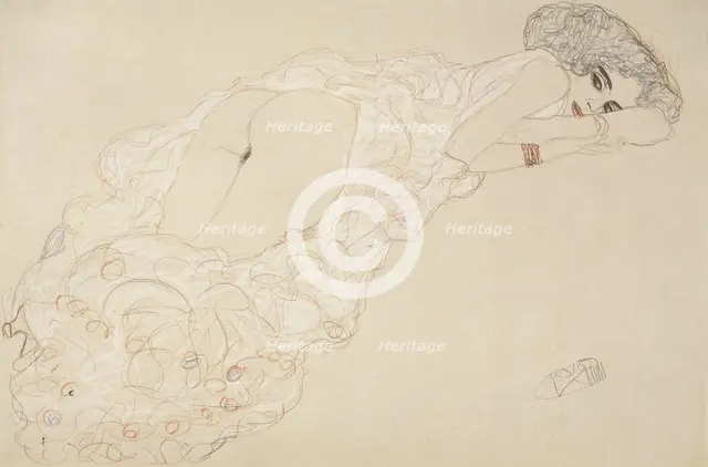 Reclining Nude Lying on Her Stomach and Facing Right, 1910. Artist: Klimt, Gustav (1862-1918)