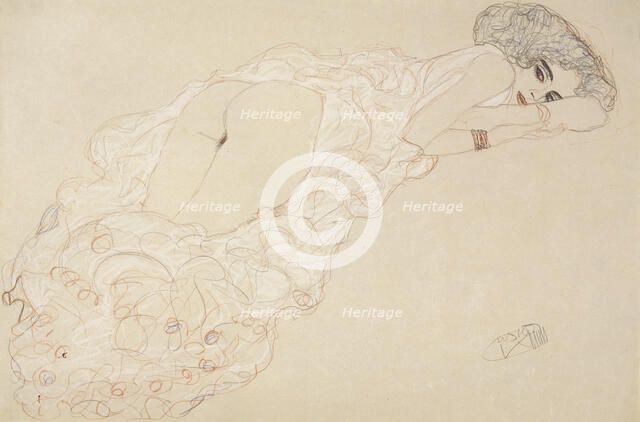 Reclining Nude Lying on Her Stomach and Facing Right, 1910. Artist: Klimt, Gustav (1862-1918)