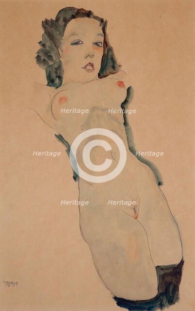 Reclining Nude with Black Stockings. Artist: Schiele, Egon (1890–1918)