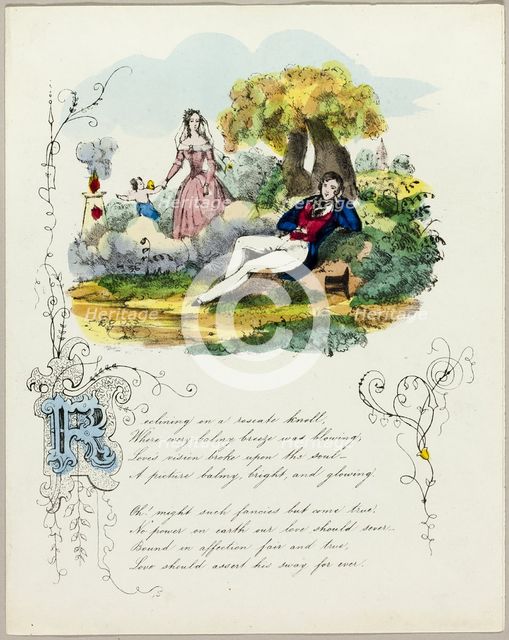 Reclining on a Roseate Knoll (valentine), c. 1842. Creator: Unknown.