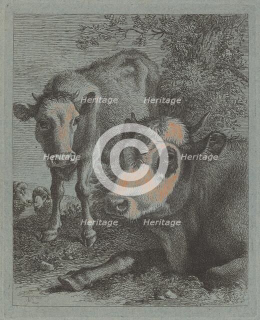Reclining Cow and Calf in the Open, 1758/1759. Creator: Francesco Londonio.