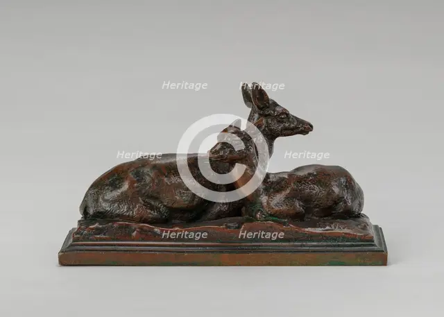 Reclining Doe and Deer, model before 1855. Creator: Antoine-Louis Barye.