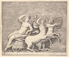 Reclining Female Figure on a Chariot drawn by Two Centaurs, published ca. 1599-1622. Creator: Unknown