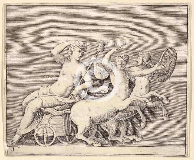 Reclining Female Figure on a Chariot drawn by Two Centaurs, published ca. 1599-1622. Creator: Unknown.