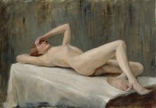 Reclining female model, exercise, 1908-1911. Creator: Maria Wiik