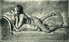 Reclining female nude, 1751, (1943). Creator: Francois Boucher