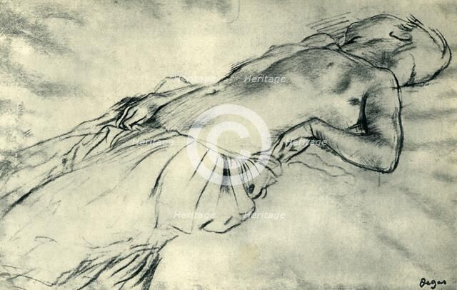 Reclining female nude, late 19th century, (1943).  Creator: Edgar Degas.