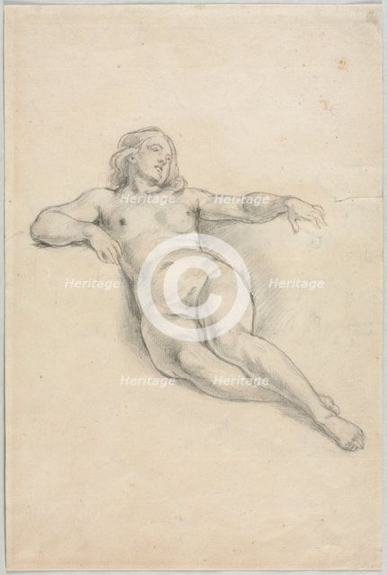 Reclining Female Nude (recto); Various Sketches of Figures and Plants (verso), 19th century. Creator: Anonymous.