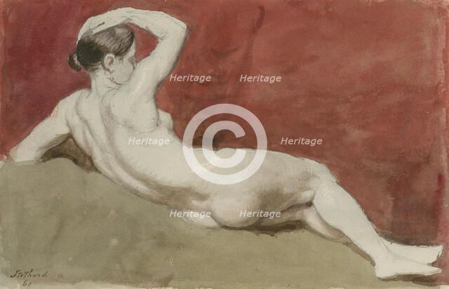 Reclining female nude with red backdrop, (c1800?). Creator: Thomas Stothard.