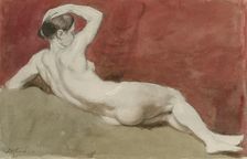 Reclining female nude with red backdrop, (c1800?). Creator: Thomas Stothard