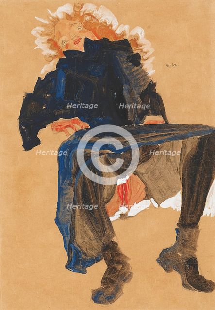 Reclining Girl in a Blue Dress, 1910. Creator: Schiele, Egon (1890-1918).