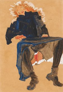 Reclining Girl in a Blue Dress, 1910. Creator: Schiele, Egon (1890-1918)