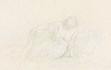 Reclining Woman Leaning on Her Arm (verso), 1855/60. Creator: Honoré Daumier (French, 1808-1879)