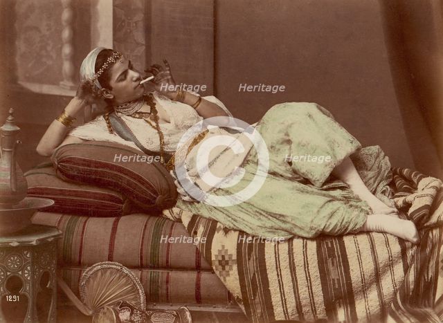 [Reclining Woman Smoking], 1870-90. Creator: Unknown.