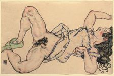Reclining woman with green shoes , 1917. Creator: Schiele, Egon (1890-1918)
