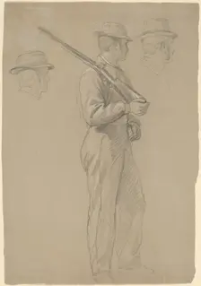 Recruit; Two Studies of Heads, c. 1862. Creator: Daniel Huntington