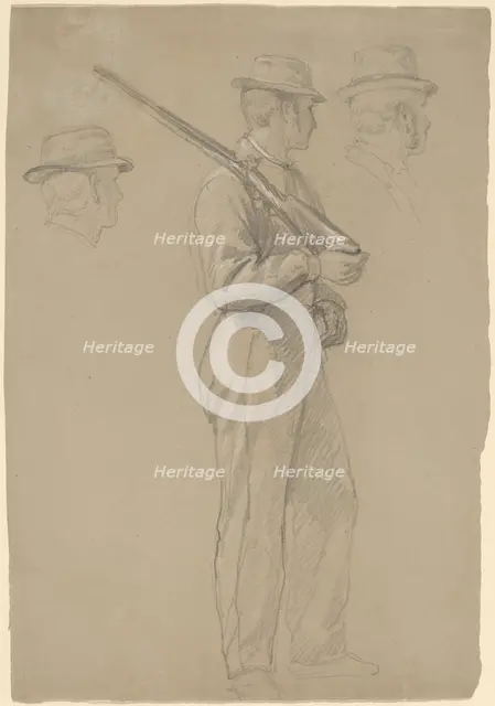Recruit; Two Studies of Heads, c. 1862. Creator: Daniel Huntington.