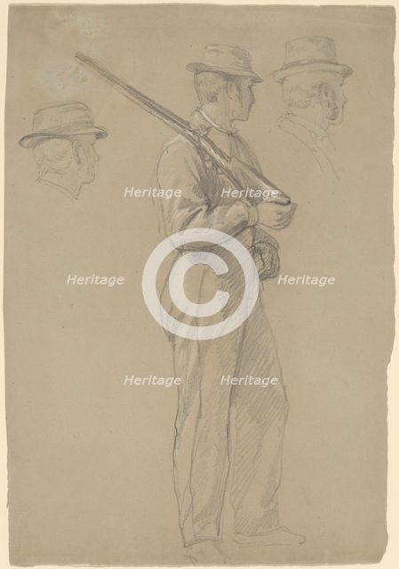 Recruit; Two Studies of Heads, c. 1862. Creator: Daniel Huntington.