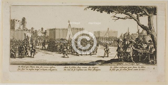 Recruitment of Troops, plate two from The Large Miseries of War, n.d. Creator: Gerard van Schagen.